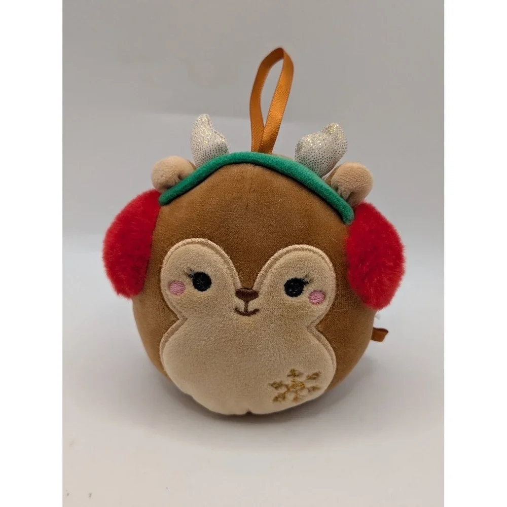 Squishmallows 4 Inch Dawn the Fawn Christmas Ornament Earmuffs Snowflake Plush